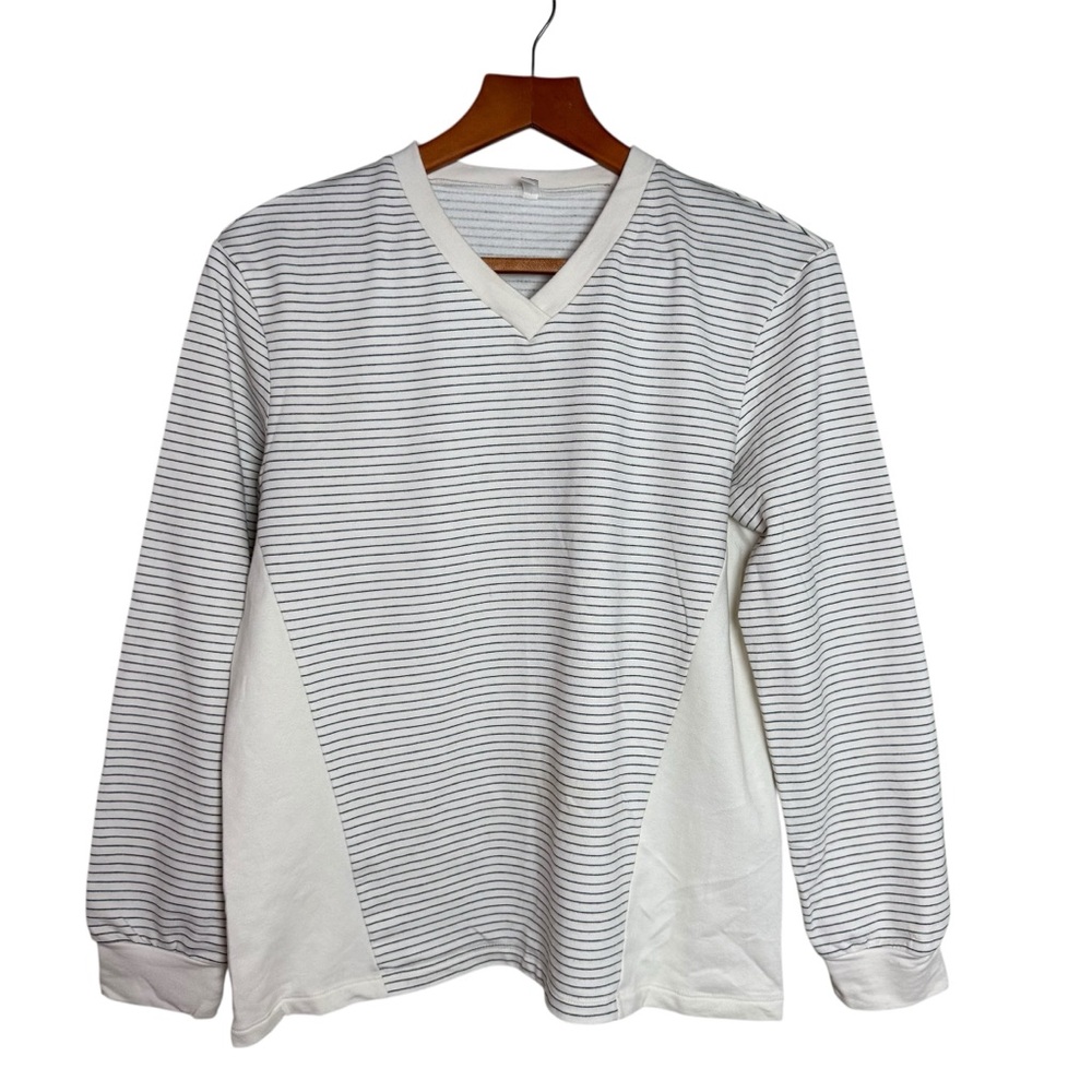 Intimissimi|Women’s Ivory and Navy Striped V-Neck Long Sleeve Top-Size S
